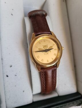 Vintage CSI Swiss Made Quartz Brown Leather Gold Face Unisex Watch